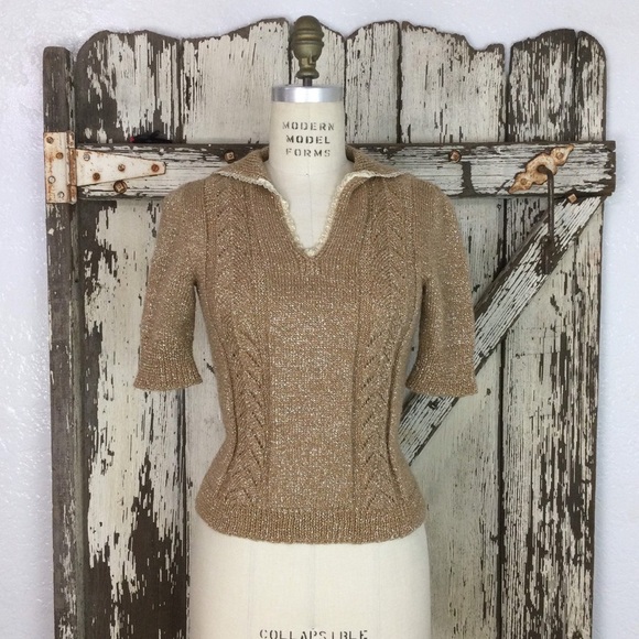 Vintage Tops - Vintage 1960s Lurex and Wool Brown and Silver Women
Knit Size Medium Large